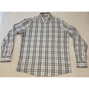 Faherty Movement Long Sleeve Button Down Shirt Men's Size Large Grey Blue Plaid